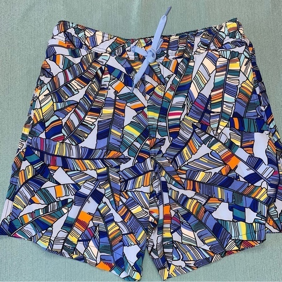 Surf Society Feather Geometric Print Swim Trunks Size Medium Blue - Picture 1 of 4